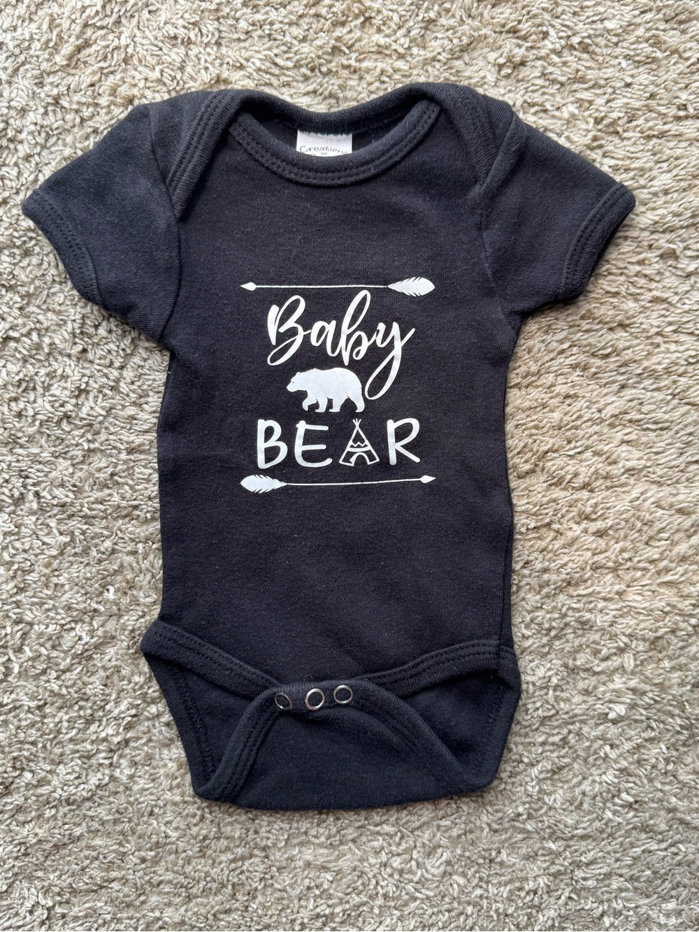 Creations of Grace Baby Bear Black Graphic Bodysuit Newborn Cotton One Piece